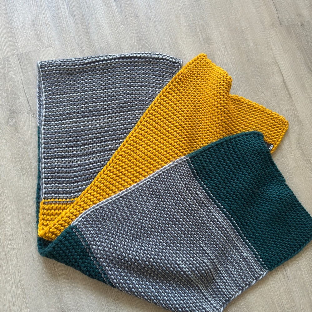 Handmade Knit Blanket - Gray, Yellow, Green